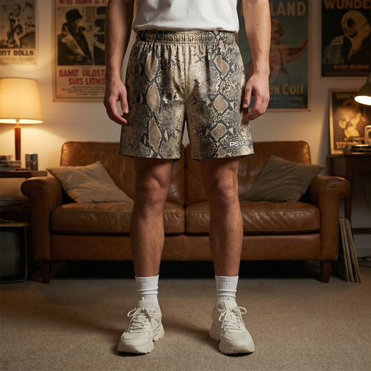 Snake Print Mesh Shorts