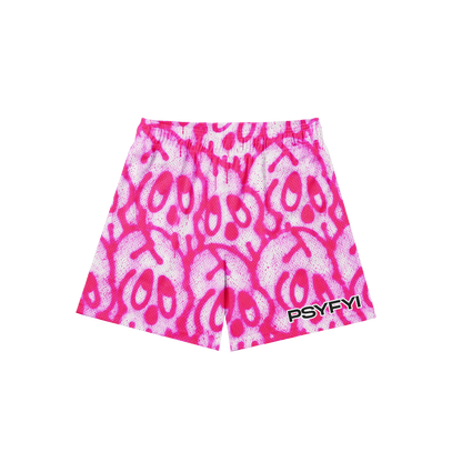 Pink Skull Mesh Shorts